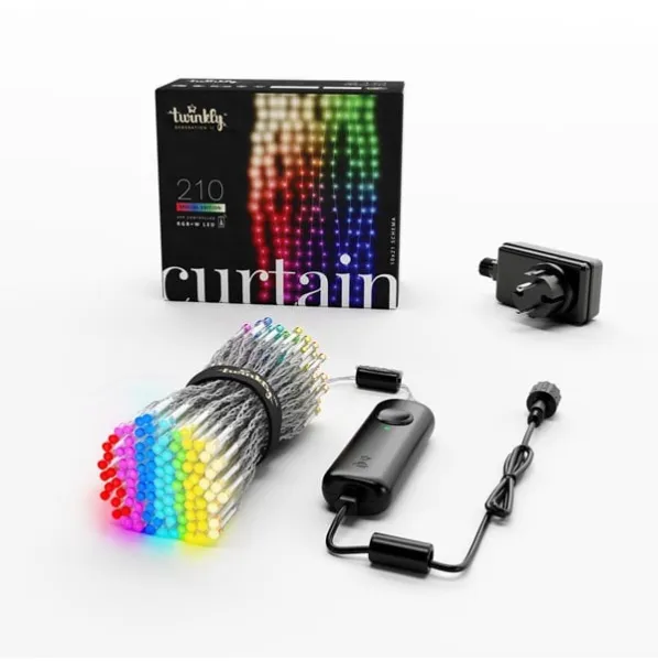 Twinkly Curtain - 210 App-styrda 210 RGB + Varmvita LED-lampor. 1,5 x 2,1 meter. Transparent kabel.